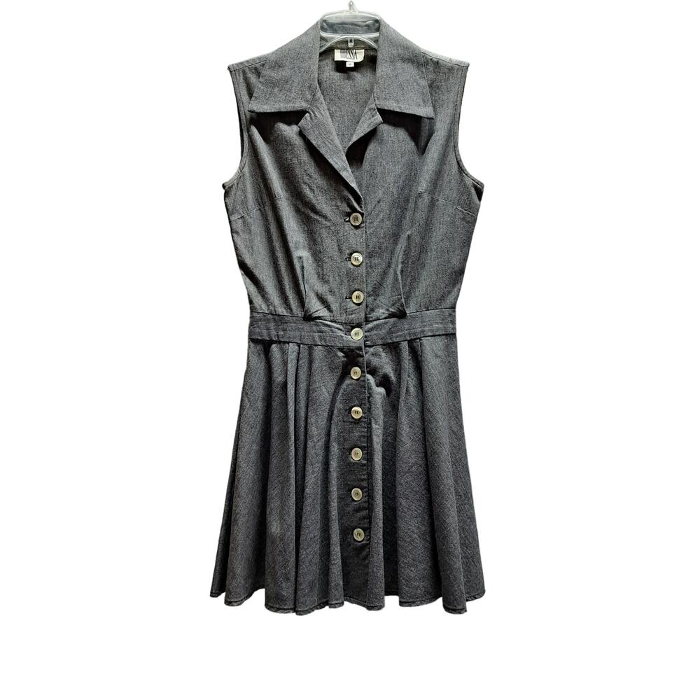 Vtg. Odessa Gray 100% Cotton Sleeveless Collared  Button Front Dress 8